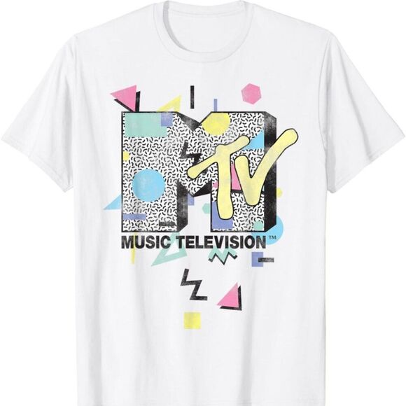MTV Size Large Retro Shape Design  Logo Graphic T-Shirt Cotton White 90' y2k - Picture 1 of 6